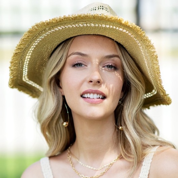 SOLD OUT Natural Woven Contrasting Stripe Panama Women's Summer Vacation Hat - Picture 4 of 7